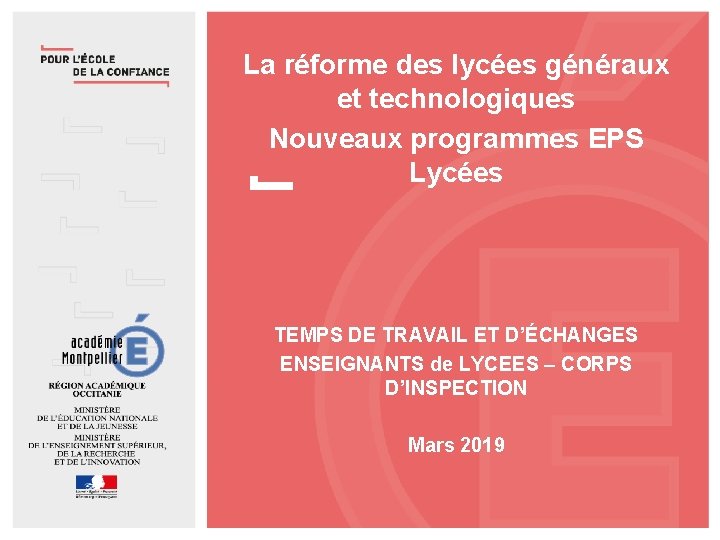 La réforme des lycées généraux et technologiques Nouveaux programmes EPS Lycées TEMPS DE TRAVAIL