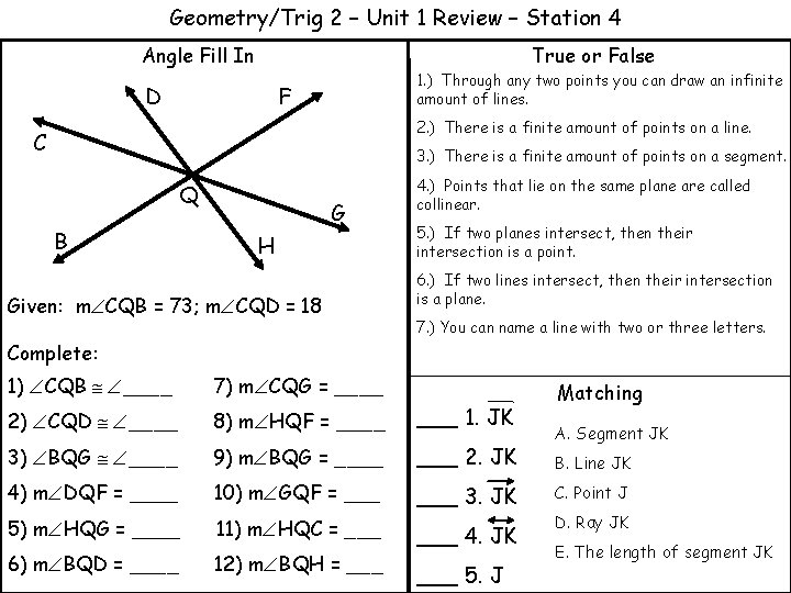 GeometryTrig 2 Unit 1 Review Station 1 Use