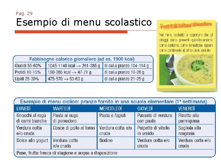 Pag. 29 Esempio di menu scolastico 