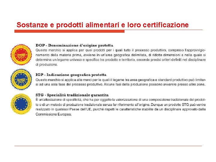 Sostanze e prodotti alimentari e loro certificazione 