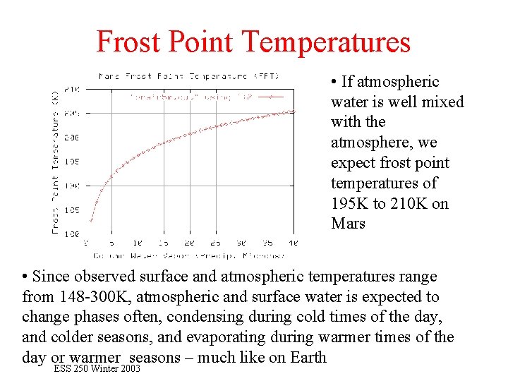 Frost Point Temperatures • If atmospheric water is well mixed with the atmosphere, we