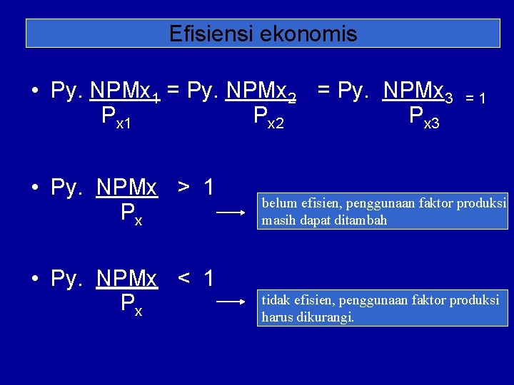 Efisiensi ekonomis • Py. NPMx 1 = Py. NPMx 2 = Py. NPMx 3