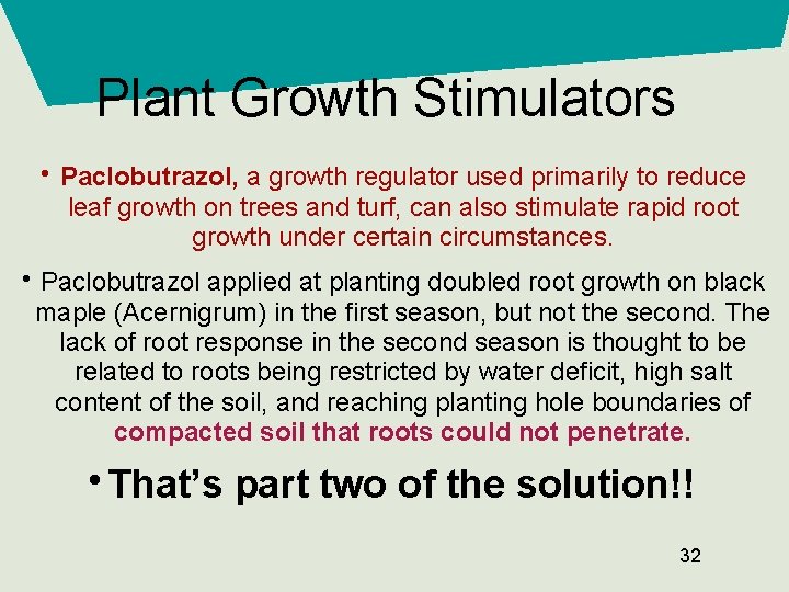 Plant Growth Stimulators • Paclobutrazol, a growth regulator used primarily to reduce leaf growth