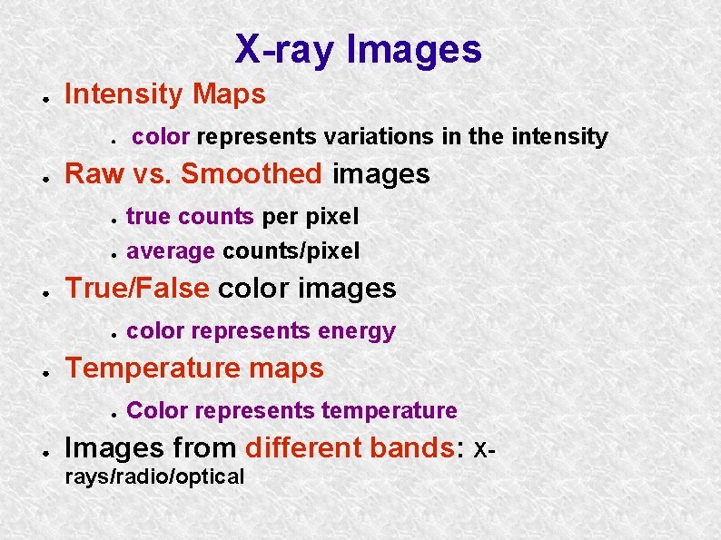 X-ray Images ● Intensity Maps ● ● Raw vs. Smoothed images ● ● ●