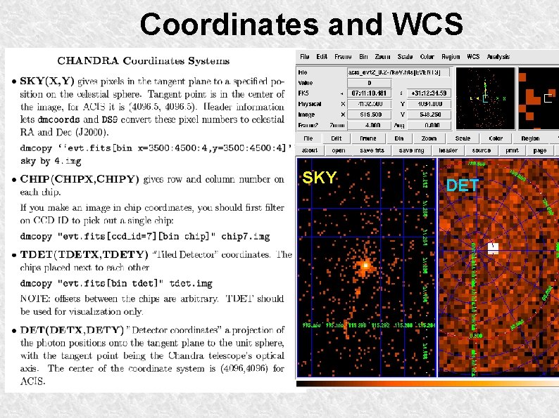 Coordinates and WCS SKY DET 