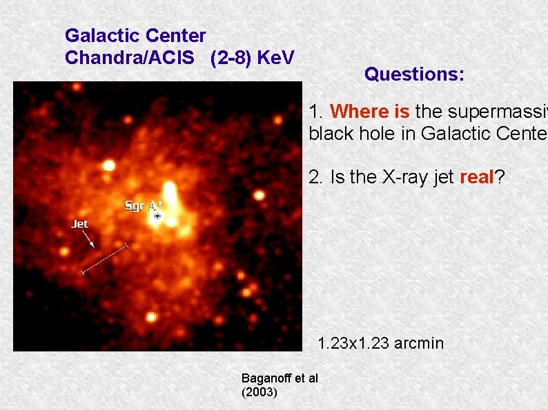 Galactic Center Chandra/ACIS (2 -8) Ke. V Questions: 1. Where is the supermassiv black