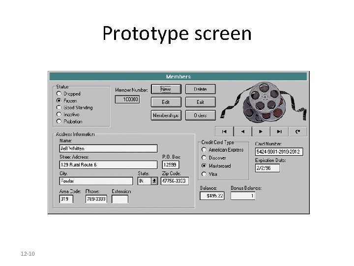 Prototype screen 12 -10 