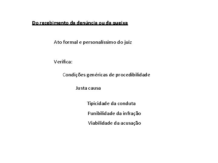Do recebimento da denúncia ou da queixa Ato formal e personalíssimo do juiz Verifica: