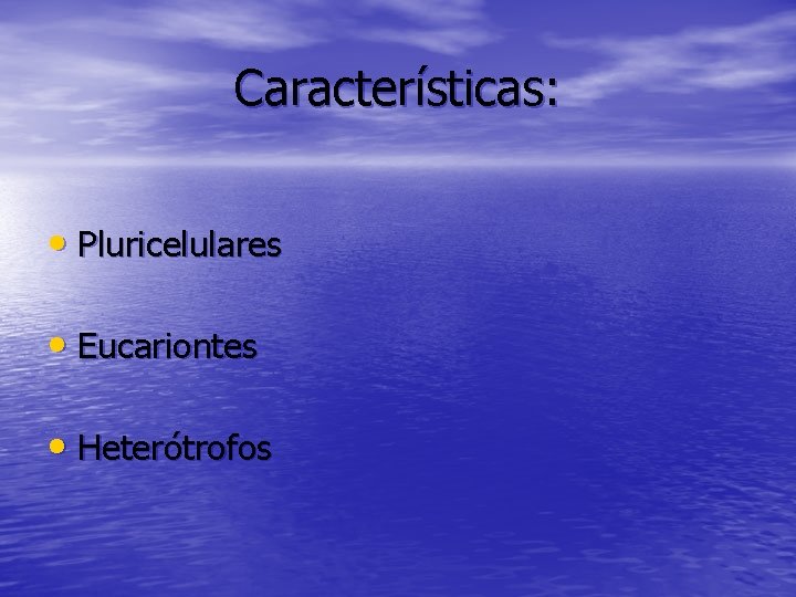 Características: • Pluricelulares • Eucariontes • Heterótrofos 