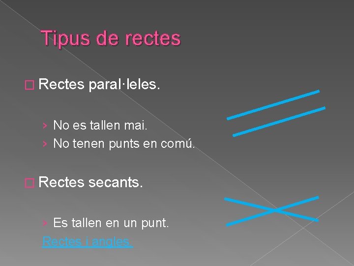 Tipus de rectes � Rectes paral·leles. › No es tallen mai. › No tenen Tipus de rectes � Rectes paral·leles. › No es tallen mai. › No tenen