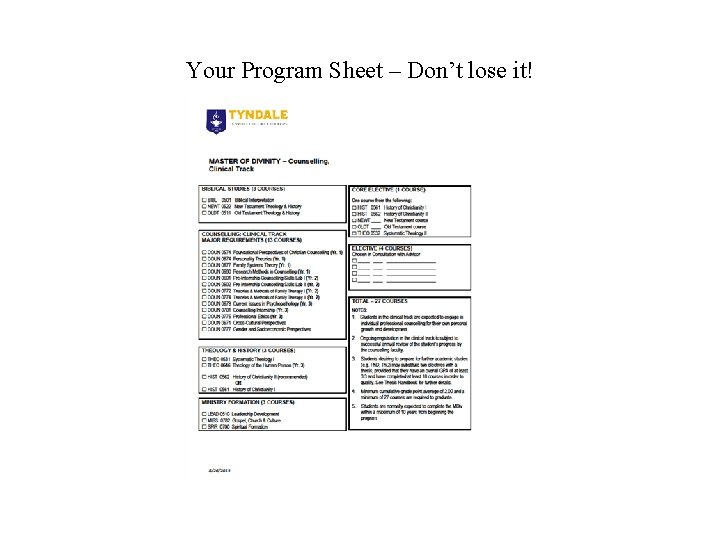 Your Program Sheet – Don’t lose it! Your Program Sheet – Don’t lose it!