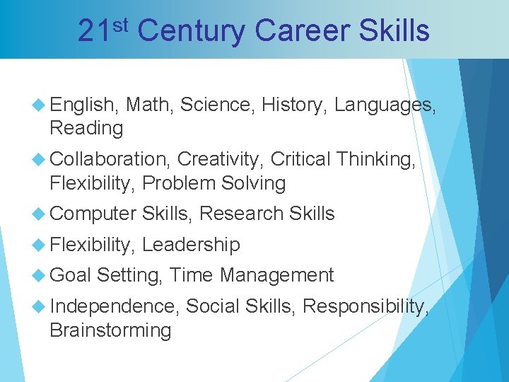 21 st Century Career Skills English, Math, Science, History, Languages, Reading Collaboration, Creativity, Critical