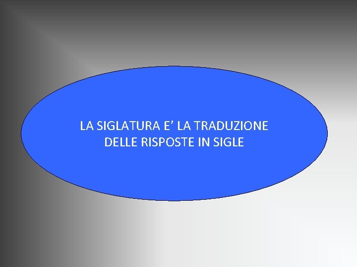 LA SIGLATURA E’ LA TRADUZIONE DELLE RISPOSTE IN SIGLE LA SIGLATURA E’ LA TRADUZIONE DELLE RISPOSTE IN SIGLE
