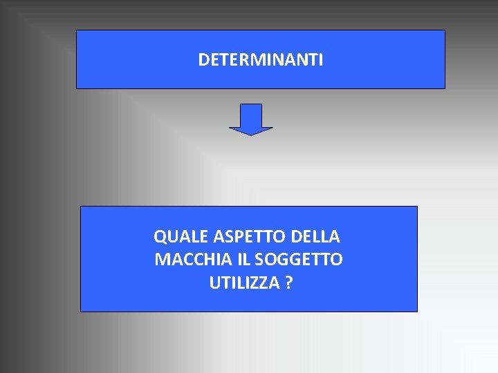 DETERMINANTI QUALE ASPETTO DELLA MACCHIA IL SOGGETTO UTILIZZA ? DETERMINANTI QUALE ASPETTO DELLA MACCHIA IL SOGGETTO UTILIZZA ?