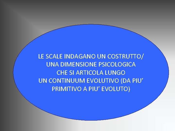 LE SCALE INDAGANO UN COSTRUTTO/ UNA DIMENSIONE PSICOLOGICA CHE SI ARTICOLA LUNGO UN CONTINUUM LE SCALE INDAGANO UN COSTRUTTO/ UNA DIMENSIONE PSICOLOGICA CHE SI ARTICOLA LUNGO UN CONTINUUM