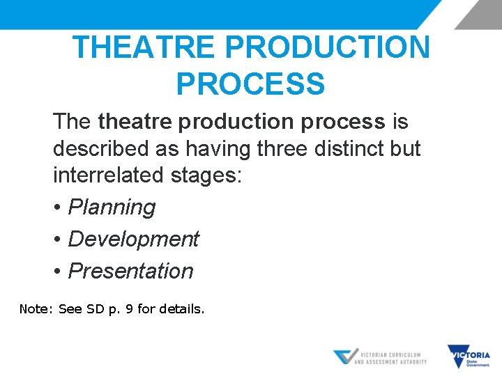 THEATRE PRODUCTION PROCESS The theatre production process is described as having three distinct but