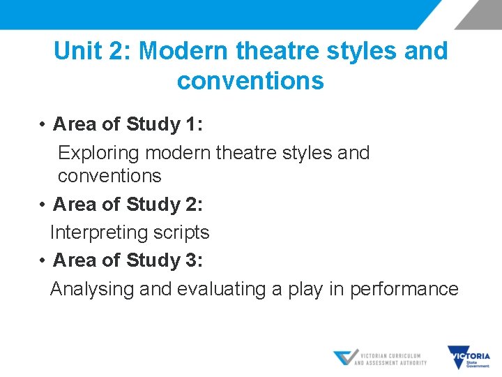 Unit 2: Modern theatre styles and conventions • Area of Study 1: Exploring modern