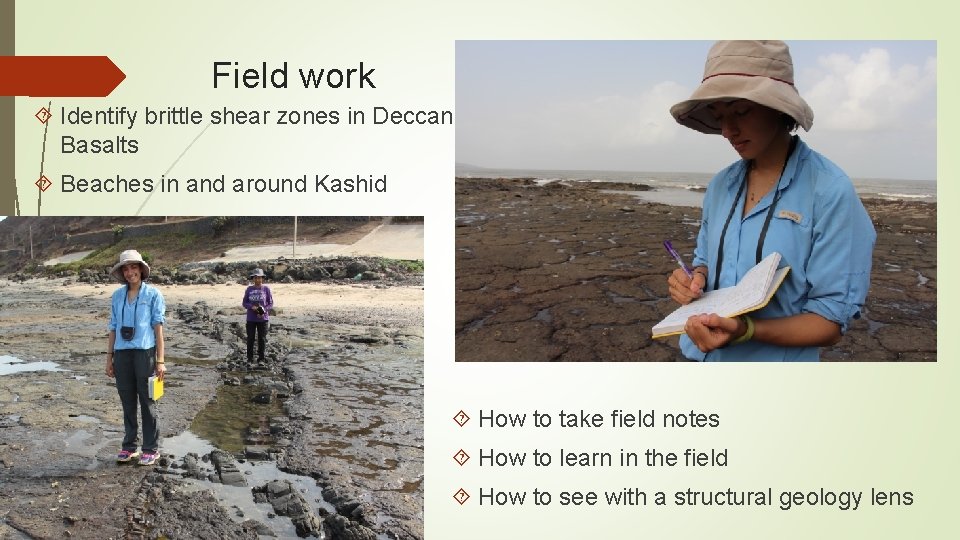 Field work Identify brittle shear zones in Deccan Basalts Beaches in and around Kashid