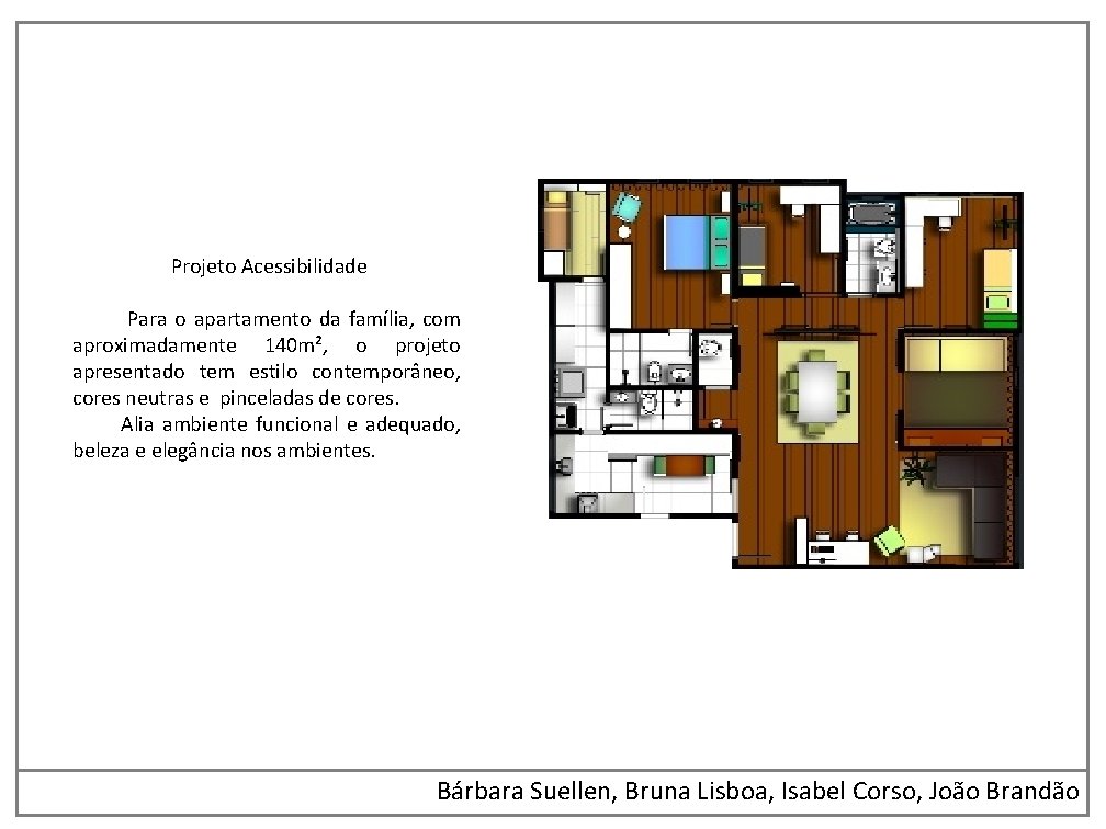 Projeto Acessibilidade Para o apartamento da família, com aproximadamente 140 m², o projeto apresentado