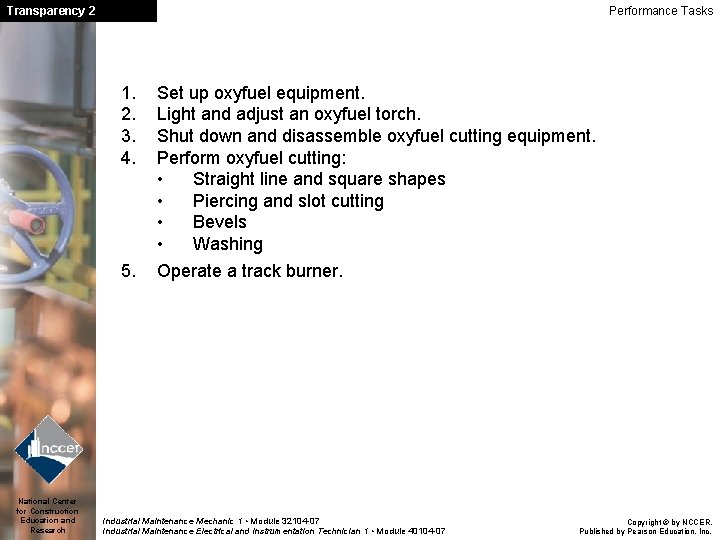 Transparency 2 National Center for Construction Education and Research Performance Tasks 1. 2. 3.