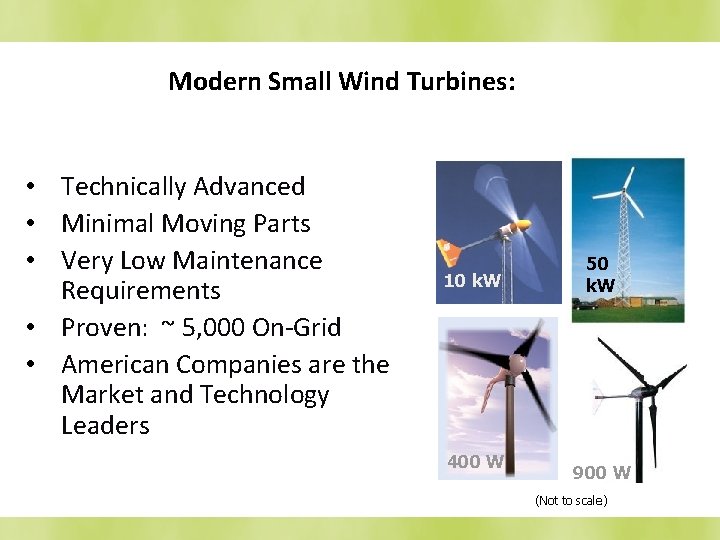 Modern Small Wind Turbines: • Technically Advanced • Minimal Moving Parts • Very Low