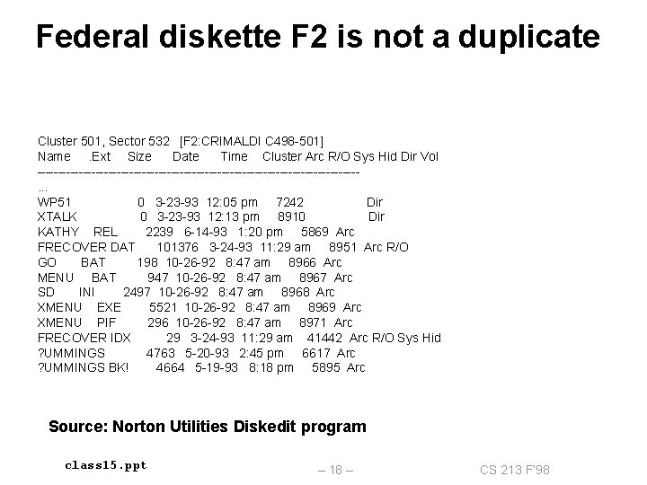 Federal diskette F 2 is not a duplicate Cluster 501, Sector 532 [F 2: