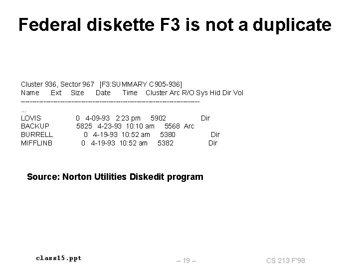 Federal diskette F 3 is not a duplicate Cluster 936, Sector 967 [F 3: