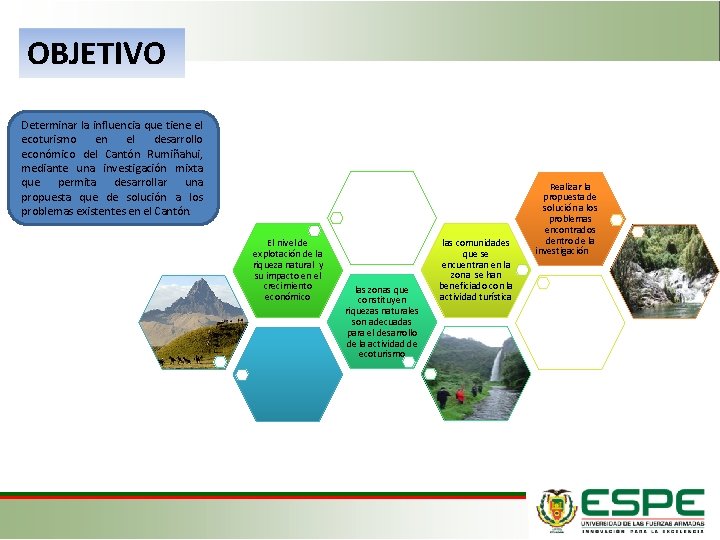 OBJETIVO Determinar la influencia que tiene el ecoturismo en el desarrollo económico del Cantón