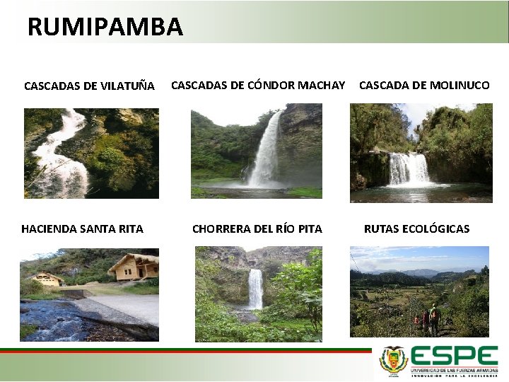 RUMIPAMBA CASCADAS DE VILATUÑA HACIENDA SANTA RITA CASCADAS DE CÓNDOR MACHAY CASCADA DE MOLINUCO