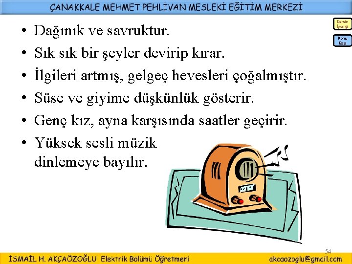 • • • Dersin İçeriği Dağınık ve savruktur. Sık sık bir şeyler devirip • • • Dersin İçeriği Dağınık ve savruktur. Sık sık bir şeyler devirip
