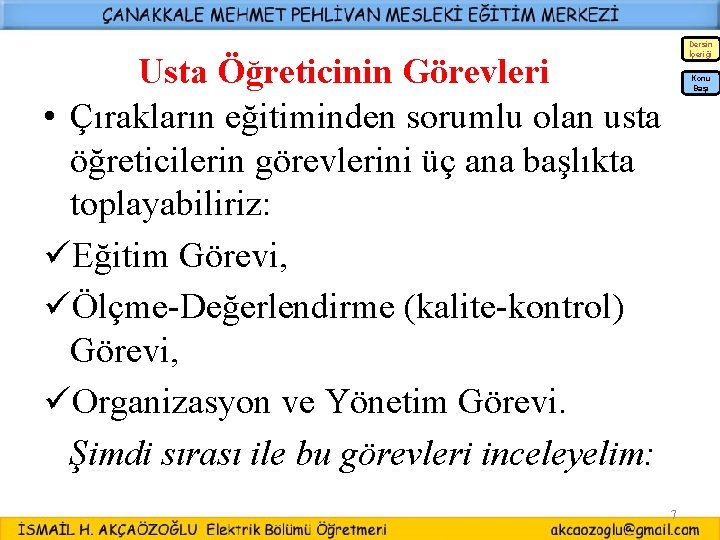 Dersin İçeriği Usta Öğreticinin Görevleri • Çırakların eğitiminden sorumlu olan usta öğreticilerin görevlerini üç Dersin İçeriği Usta Öğreticinin Görevleri • Çırakların eğitiminden sorumlu olan usta öğreticilerin görevlerini üç