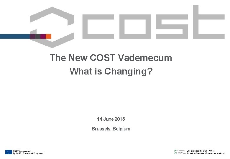 The New COST Vademecum What is Changing? 14 June 2013 Brussels, Belgium 
