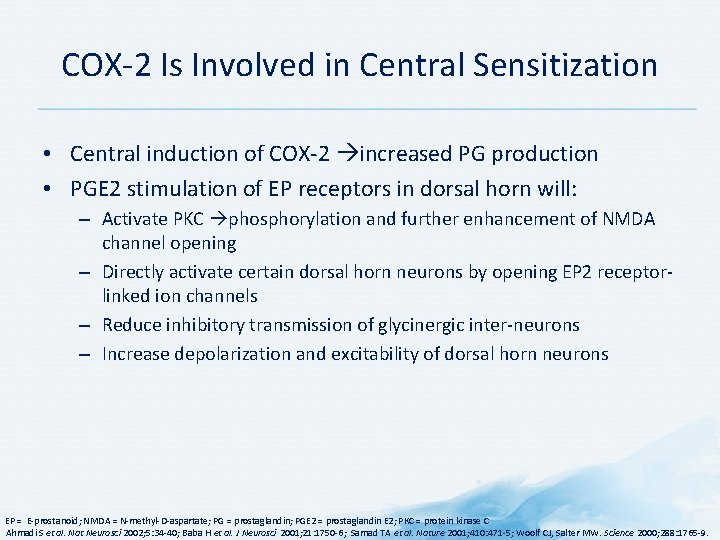 COX-2 Is Involved in Central Sensitization • Central induction of COX-2 increased PG production