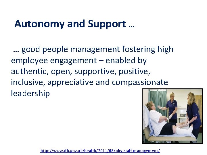 Autonomy and Support … … good people management fostering high employee engagement – enabled