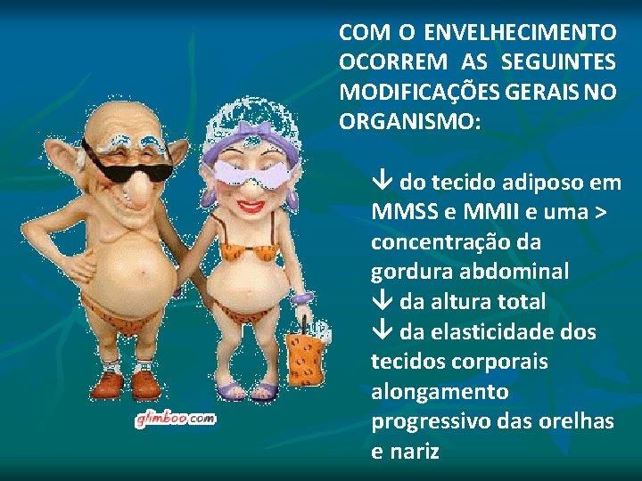 COM O ENVELHECIMENTO OCORREM AS SEGUINTES MODIFICAÇÕES GERAIS NO ORGANISMO: do tecido adiposo em COM O ENVELHECIMENTO OCORREM AS SEGUINTES MODIFICAÇÕES GERAIS NO ORGANISMO: do tecido adiposo em