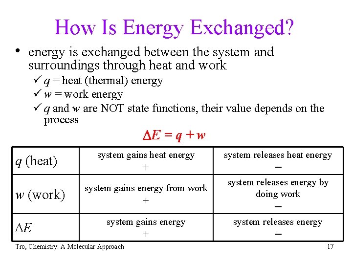 How Is Energy Exchanged? • energy is exchanged between the system and surroundings through