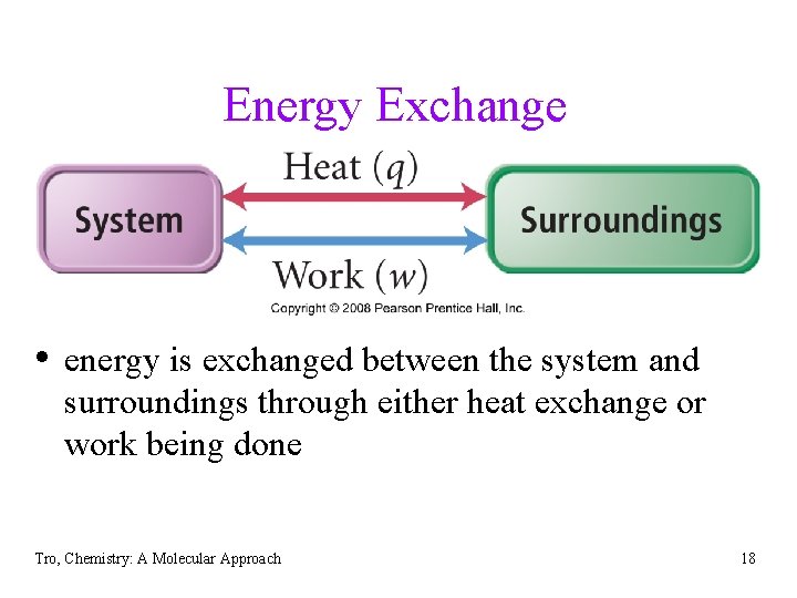 Energy Exchange • energy is exchanged between the system and surroundings through either heat