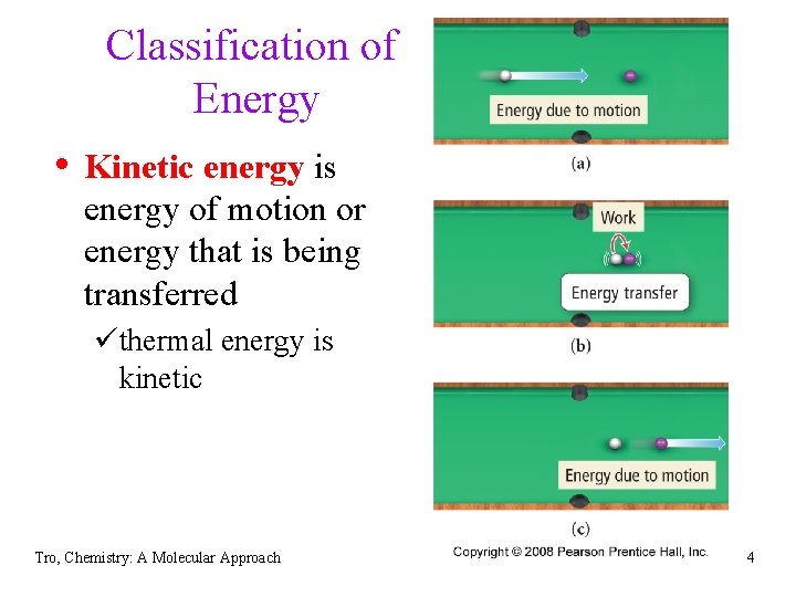 Classification of Energy • Kinetic energy is energy of motion or energy that is