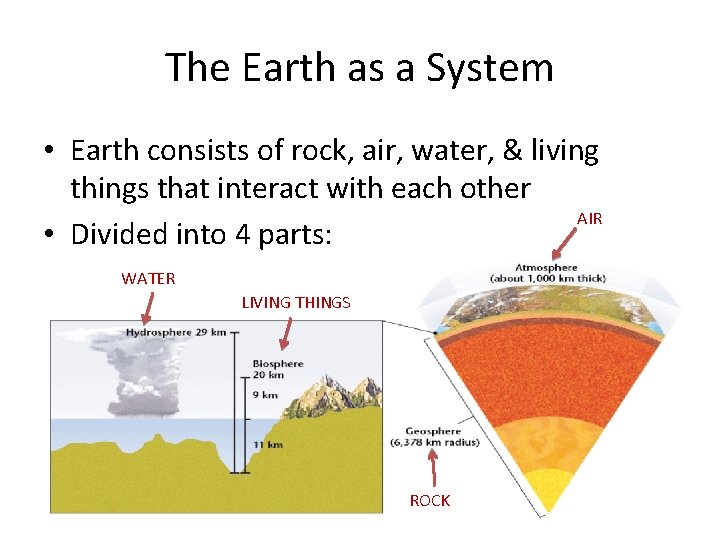 The Earth as a System • Earth consists of rock, air, water, & living