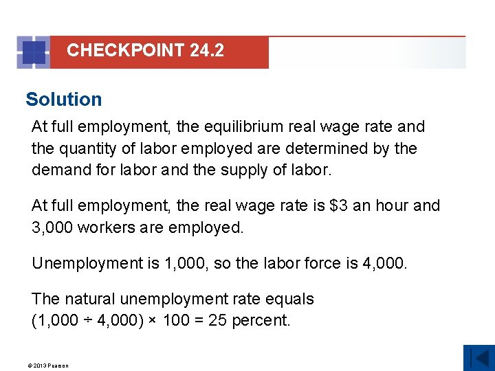CHECKPOINT 24. 2 Solution At full employment, the equilibrium real wage rate and the