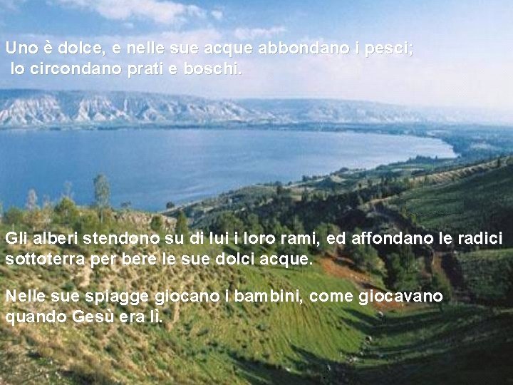 Uno è dolce, e nelle sue acque abbondano i pesci; lo circondano prati e