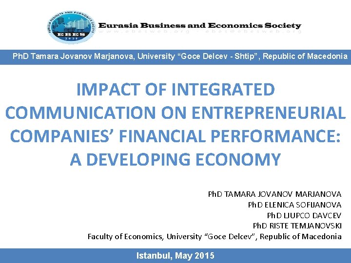 Ph. D Tamara Jovanov Marjanova, University “Goce Delcev - Shtip”, Republic of Macedonia IMPACT Ph. D Tamara Jovanov Marjanova, University “Goce Delcev - Shtip”, Republic of Macedonia IMPACT