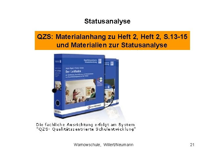 Statusanalyse QZS: Materialanhang zu Heft 2, S. 13 -15 und Materialien zur Statusanalyse Warnowschule,