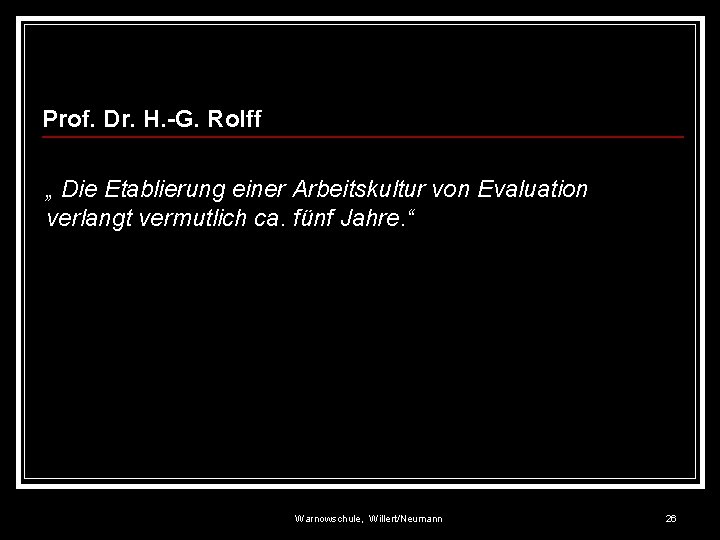 Prof. Dr. H. -G. Rolff „ Die Etablierung einer Arbeitskultur von Evaluation verlangt vermutlich