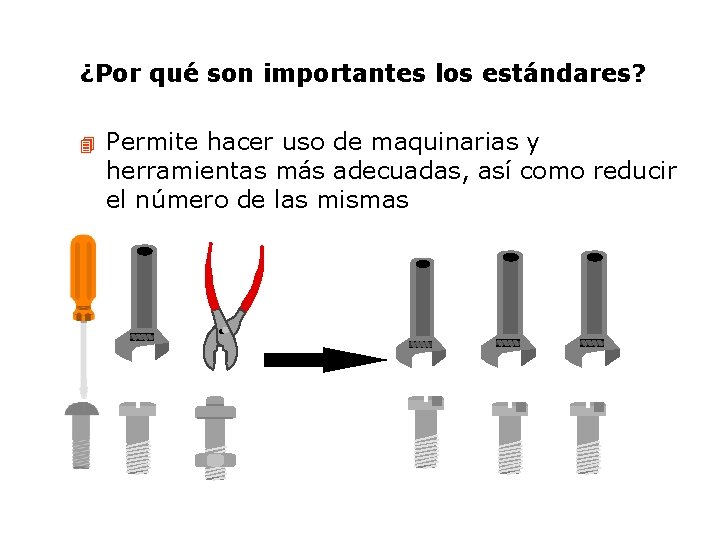 ¿Por qué son importantes los estándares? 4 Permite hacer uso de maquinarias y herramientas