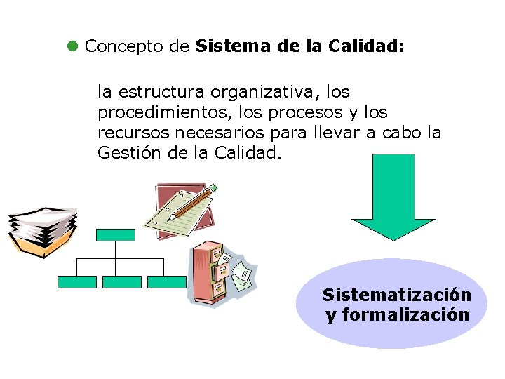 l Concepto de Sistema de la Calidad: la estructura organizativa, los procedimientos, los procesos