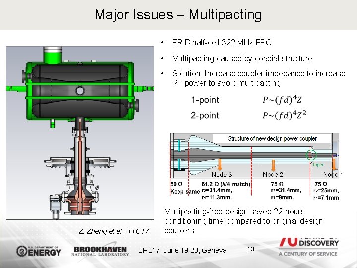 Major Issues – Multipacting • FRIB half-cell 322 MHz FPC • Multipacting caused by