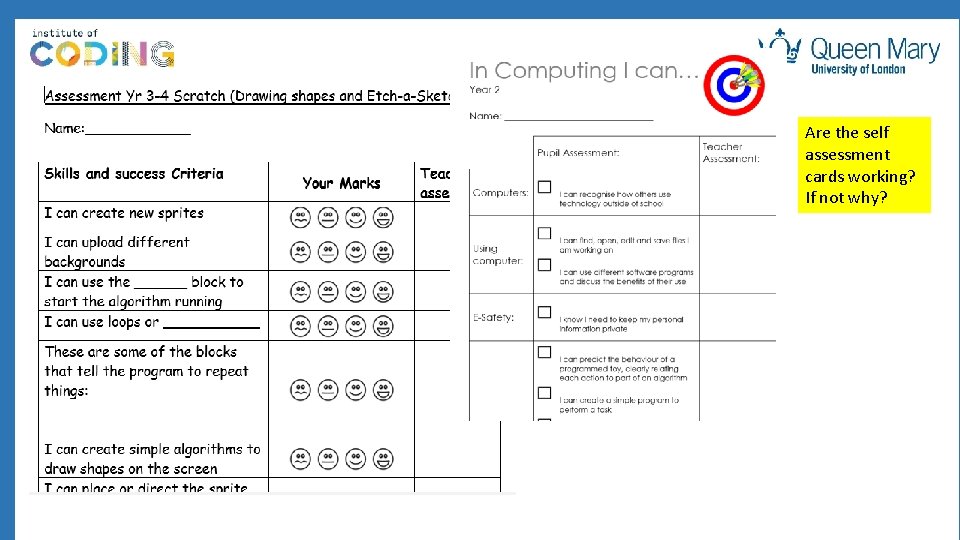 Are the self assessment cards working? If not why? 