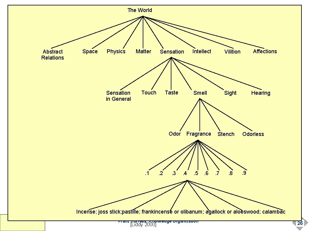 The World Example 1: Linguistic Thesaurus Abstract Relations Space Physics Matter Sensation in General The World Example 1: Linguistic Thesaurus Abstract Relations Space Physics Matter Sensation in General
