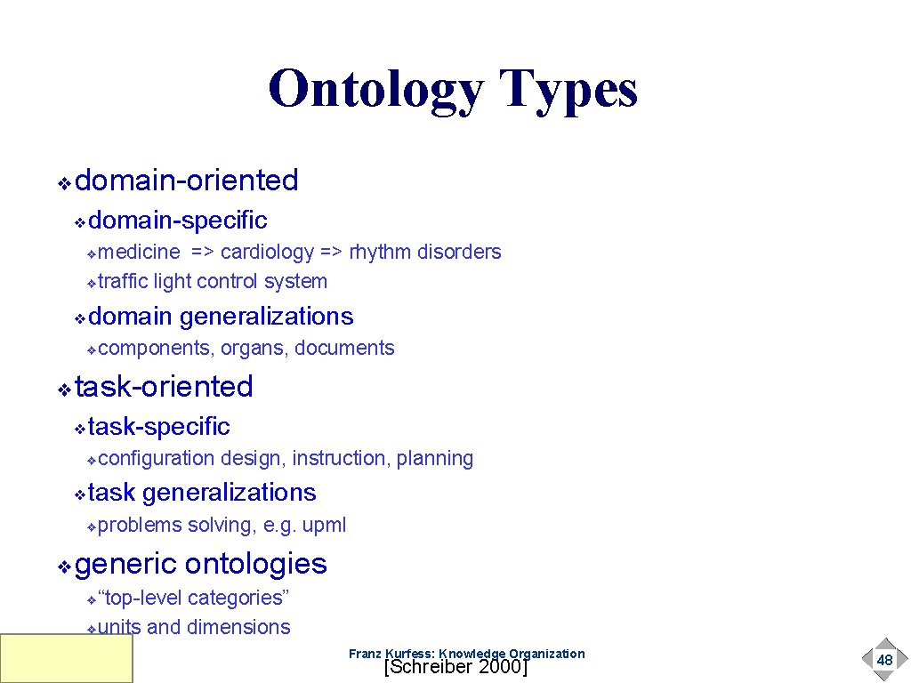 Ontology Types domain-oriented ❖ domain-specific ❖ medicine => cardiology => rhythm disorders ❖traffic light Ontology Types domain-oriented ❖ domain-specific ❖ medicine => cardiology => rhythm disorders ❖traffic light